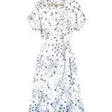 White Toile Silk WREN Cotton Star Print Wrap Midi Dress / XIRENA - Size S