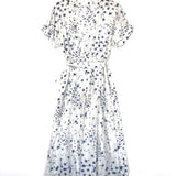 White Toile Silk WREN Cotton Star Print Wrap Midi Dress / XIRENA - Size S
