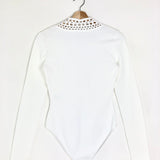 White VIENNE Openwork V-Neck Knit Bodysuit / ALAIA - Size 36