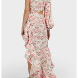 White with Pink Floral Print LAYLA Asymmetric Gown Dress / BRONX & BANCO - Size S