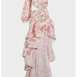 White with Pink Floral Print LAYLA Asymmetric Gown Dress / BRONX & BANCO - Size S