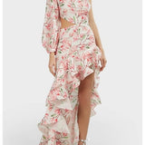 White with Pink Floral Print LAYLA Asymmetric Gown Dress / BRONX & BANCO - Size S