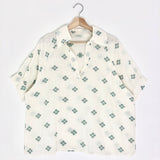 White/Green Metallic Design Cotton Blouse / LOVIKA