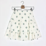 White/Green Metallic Design Ruffled Skirt / LOVIKA