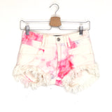 White/Pink ENEIDA Tie-dyed Bleached Fringe Distressed Mini Shorts / ISABEL MARANT - Size 36
