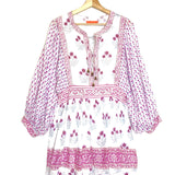 White/Pink Hand Blocked Print Balloon Sleeves Mini Dress / OLIPHANT - Size M