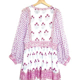 White/Pink Hand Blocked Print Balloon Sleeves Mini Dress / OLIPHANT - Size M