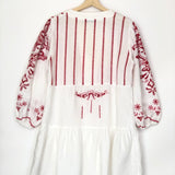 White/Red Contrast Embroidered Linen Mini Dress / GREEK ARCHAIC KORI - Size L