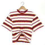 White/Red Striped Cotton Ring Detail T-Shirt / RABANNE - Size 34