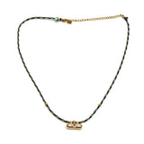 Woven Metallic Cord with Small Cylinder Barrel Pendant Necklace