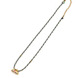 Woven Metallic Cord with Small Cylinder Barrel Pendant Necklace