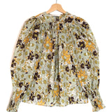Yellow and Brown Floral Print Tie Front Blouse / REBECCA TAYLOR - Size S