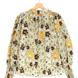 Yellow and Brown Floral Print Tie Front Blouse / REBECCA TAYLOR - Size S