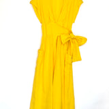 Yellow CLARISSA Short Sleeves Linen Wrap Dress / THREE GRACES LONDON - Size UK 10