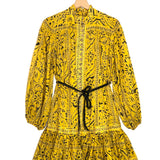 Yellow LULU Printed Belted Cotton Mini Dress / ZIMMERMANN - Size US 1