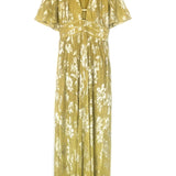 Yellow Metallic Floral Printed JEANNE Maxi Dress / OPULLENCE - Size M