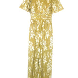 Yellow Metallic Floral Printed JEANNE Maxi Dress / OPULLENCE - Size M