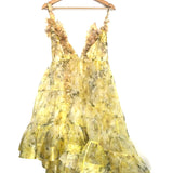 Yellow Peony Asymmetric Floral-applique Printed Silk-organza Dress / ZIMMERMANN - Size AUS 2
