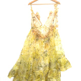 Yellow Peony Asymmetric Floral-applique Printed Silk-organza Dress / ZIMMERMANN - Size AUS 2