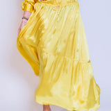 Yellow Satin Long Sleeves Pleated Maxi Dress / FORTE_FORTE - Size 1