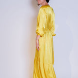 Yellow Satin Long Sleeves Pleated Maxi Dress / FORTE_FORTE - Size 1