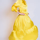 Yellow Satin Long Sleeves Pleated Maxi Dress / FORTE_FORTE - Size 1