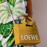 Yellow Small LOEWE Font Raffia Tote Bag / LOEWE X PAULA'S IBIZA