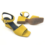 Yellow Suede Ankle Strap Block Heel Sandals / CELINE - Size 37
