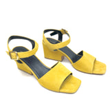 Yellow Suede Ankle Strap Block Heel Sandals / CELINE - Size 37