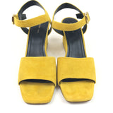 Yellow Suede Ankle Strap Block Heel Sandals / CELINE - Size 37