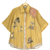 Yellow Sunset Shades Printed Linen Shirt / ALEMAIS - Size AUS 10